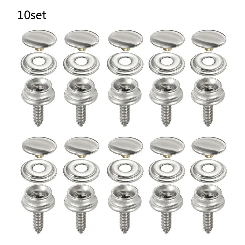 Snap Fastener Set - 10 Sets Stainless Steel Tapping Snap
